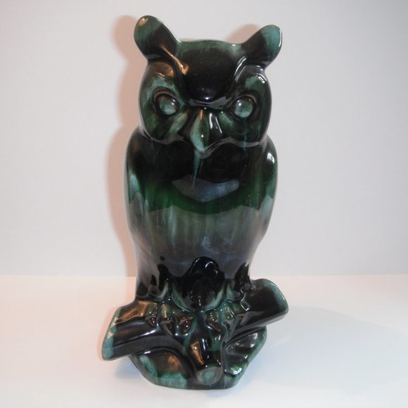 Vintage Blue Mountain Pottery Ceramic Owl Figurine Statue Green/Black Canada - Picture 1 of 7